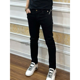  Quần Jeans Bò Nam 367 Đen Trơn Fom Dáng Skinny Hoạ Tiết Thêu Viền Cạp + Túi Sau Đen Đậm Màu Siêu Đẹp Đơn Giản 