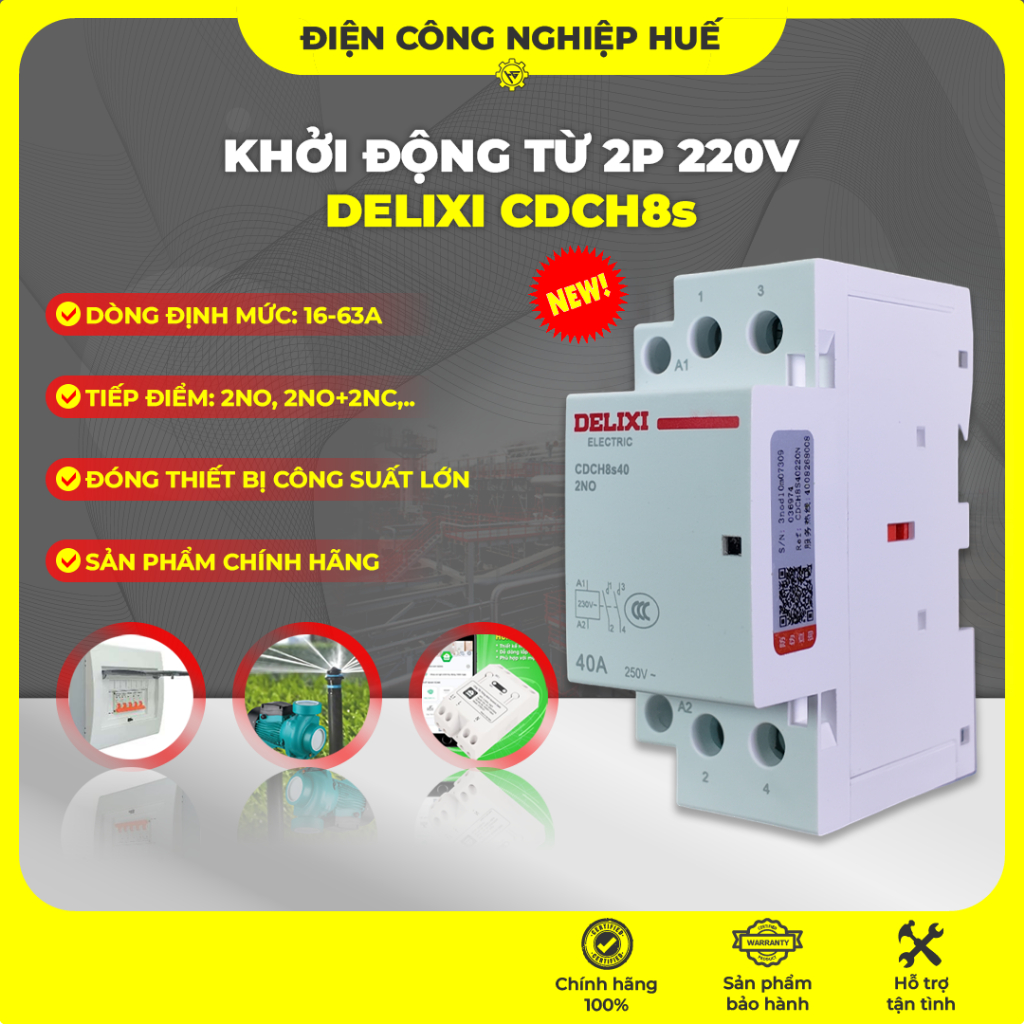 Khởi Động Từ 2P 220VAC DELIXI CDCH8s – Đóng cắt tải công suất lớn, chính hãng Delixi