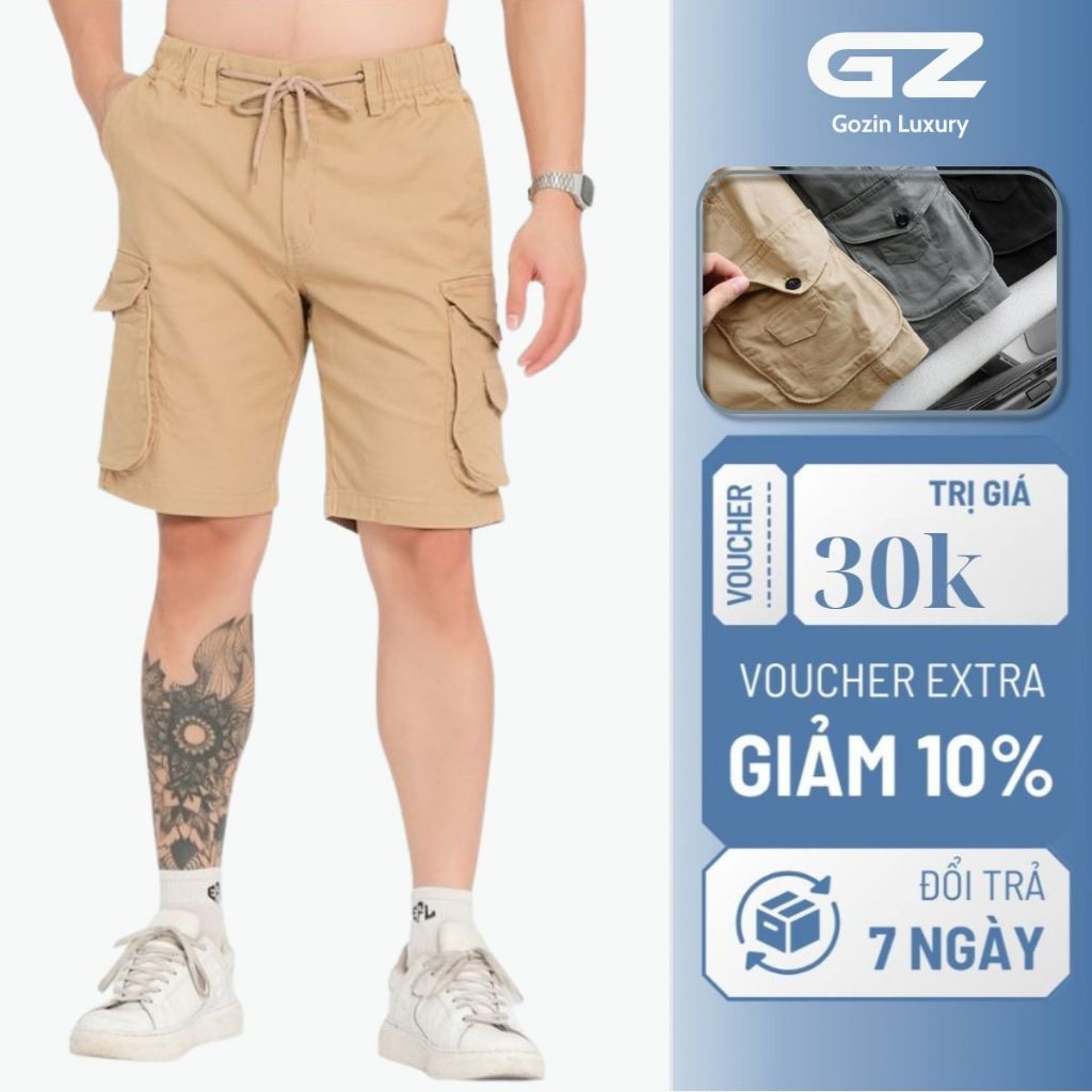 Quần Short Kaki Nam Túi Hộp GOZIN LUXURY Vải Kaki Cotton Co Giãn