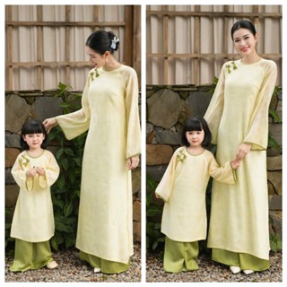   BST Tết 2026  áo dài mẹ và bé gái Kim Thư chất liệu vải tơ mềm thêu cao cấp - áo dài nhà Cam - C25.951 