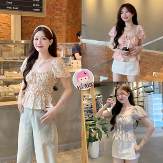  Áo babydoll thêu hoa XIXEOSHOP kiểu xinh tay phồng thắt nơ tiểu thư - A29 
