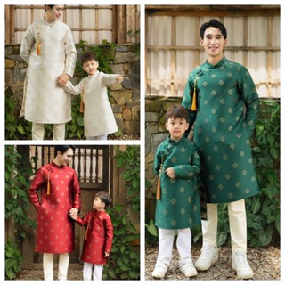 Áo dài bố và bé trai mặc Trung thu, Tết 2026, áo dài nam, áo dài bé trai, vải gấm 2 lớp - áo dài Ngọc Diệp - ND25.961