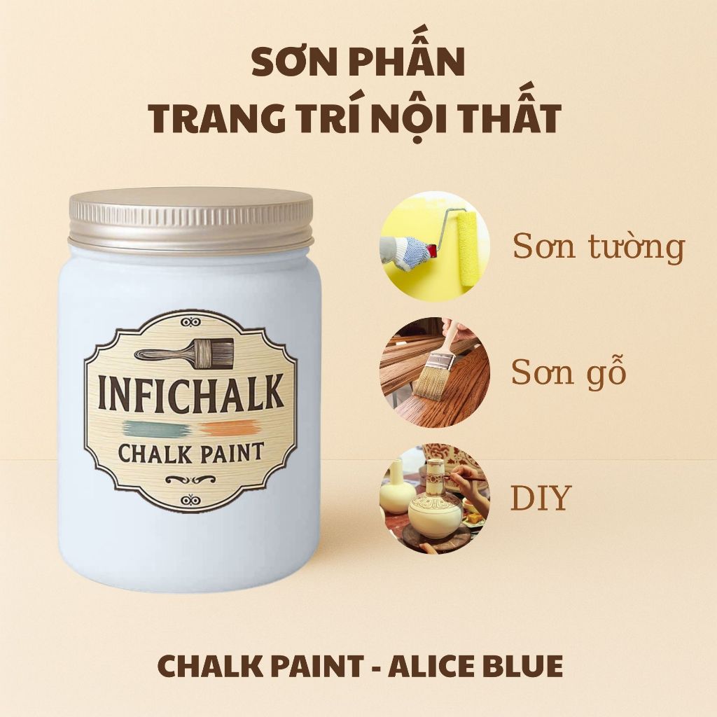 Sơn Phấn Eco (Chalk Paint) Hệ Nước Không Mùi, Màu Alice Blue