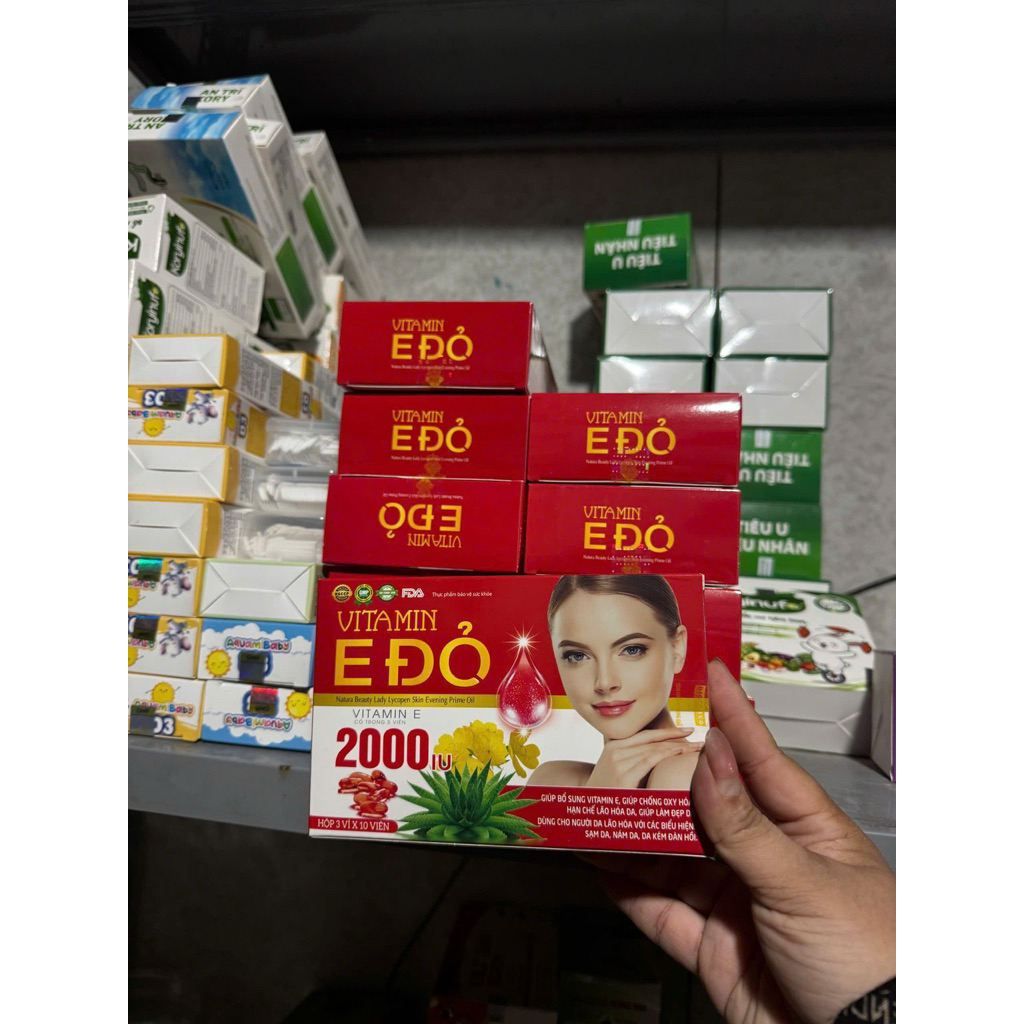 Vitamin E Đỏ 2000 IU giúp da căng bóng, sáng mịn, trẻ hóa, giúp đậu thai nhanh, hộp 30 viên(sỷ, hóa 