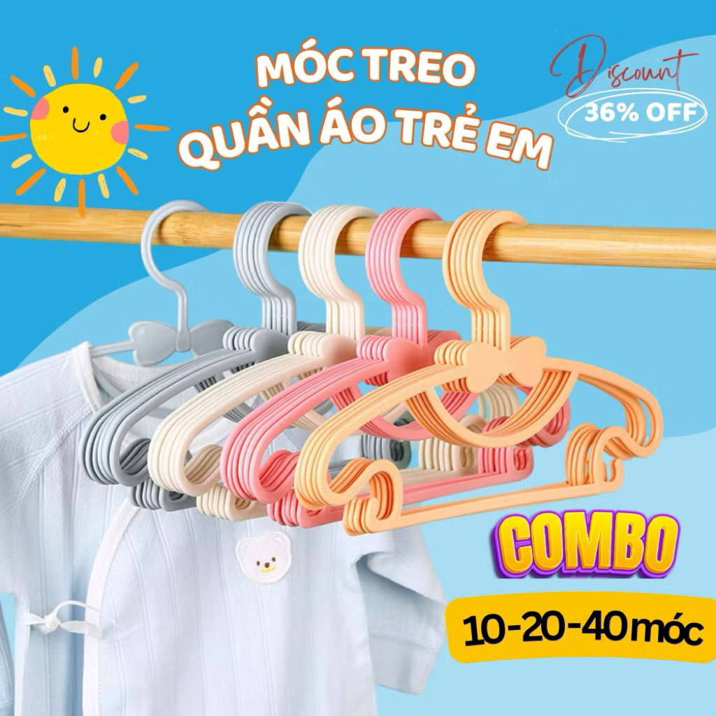 Combo 50 Móc Quần Áo Trẻ Em Cao Cấp Size 28 x 16 cm, Mắc quần áo cao cấp có rãnh chống trượt cho trẻ em