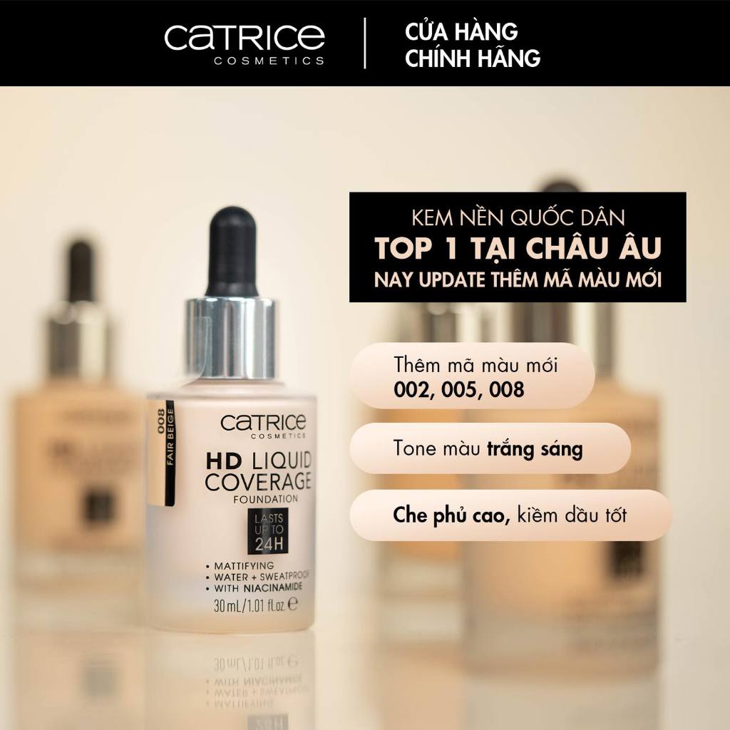 Kem Nền Kiềm Dầu 24h Catrice HD Liquid Coverage Foundation 30ml Che Phủ Tự Nhiên Lâu Trôi