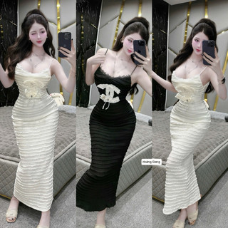  Đầm body ren 2 dây dáng dài siu hách dáng 