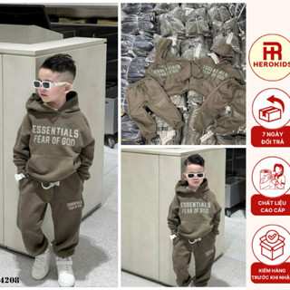 Bộ đồ bé trai nỉ dài tay có mũ ét sen sồ trơn in chữ cao su nổi trước ngực đơn giản phong cách boy phố 4024