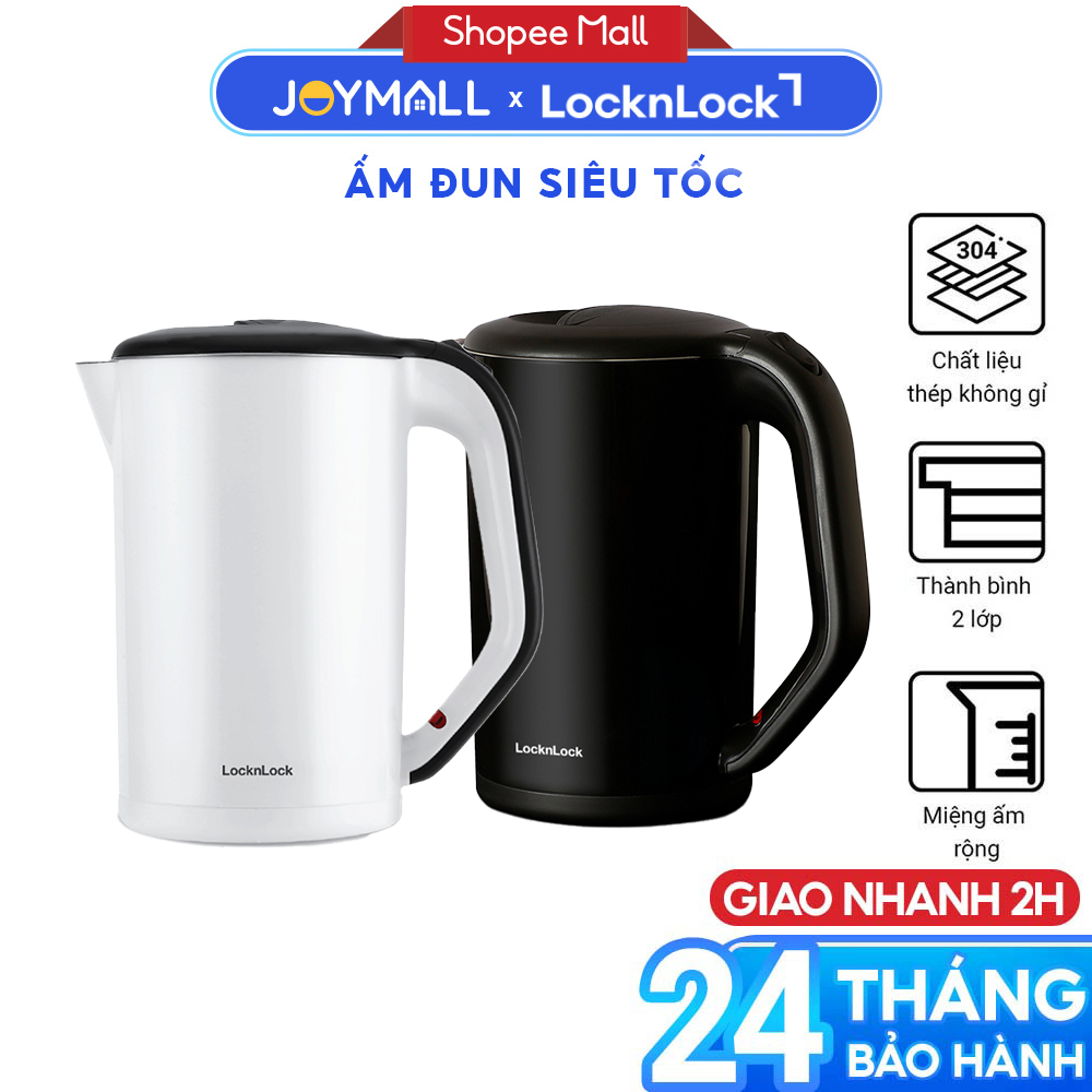 Ấm đun siêu tốc LocknLock EJK341 1.8L - Thân thủy tinh chịu nhiệt, công suất 2200W