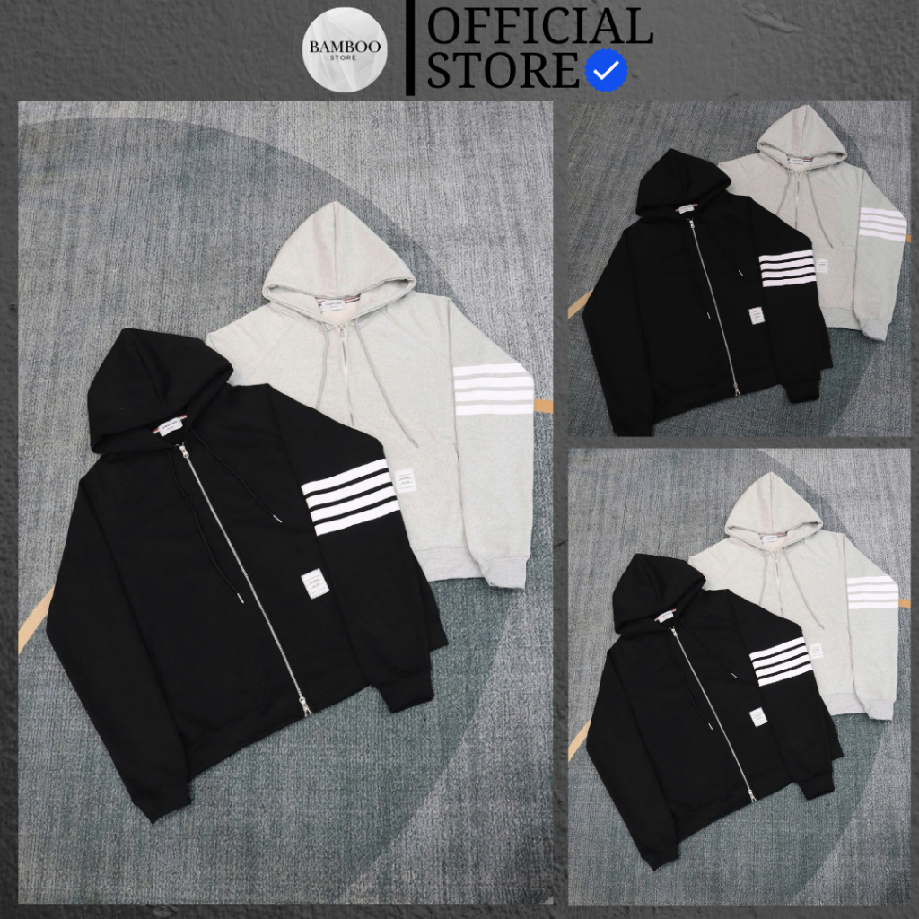 Áo Khoác Hoodie Zip Tay Sọc Chất Nỉ Chân Cua Dày Dặn Full Tag Mạc