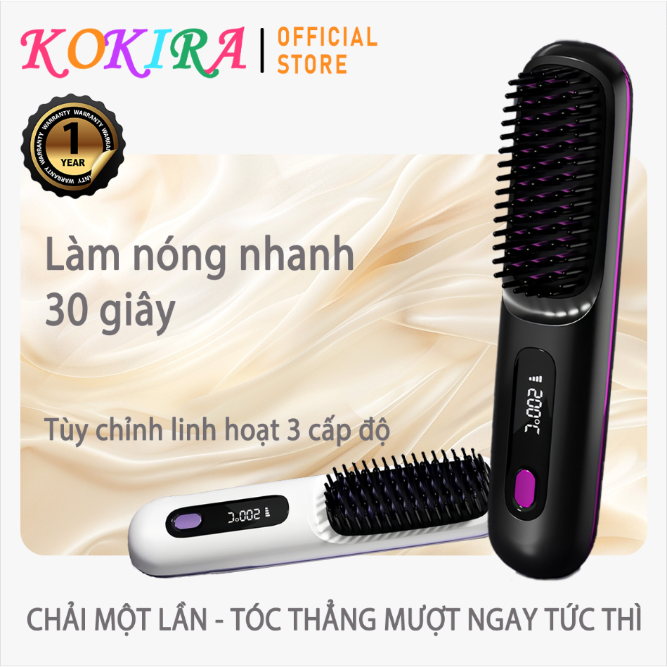 KOKIRA Lược Chải Tóc Điện Ion Âm Lược Duỗi Thẳng 4000mAh 3 chế độ nhiệt công nghệ ion âm mật độ tỷ