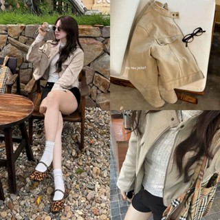   ẢNH OLDSCHOOL  Áo khoác da lộn croptop cổ trụ cúc bấm JJ JACKET 