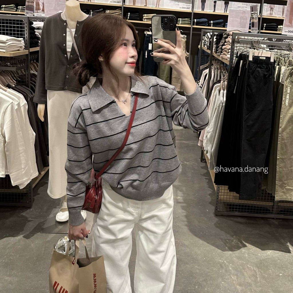   HAVANA  Áo len MIRO Sọc Basic phối cổ polo LEN265 