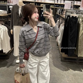 (HAVANA) Áo len MIRO Sọc Basic phối cổ polo LEN265