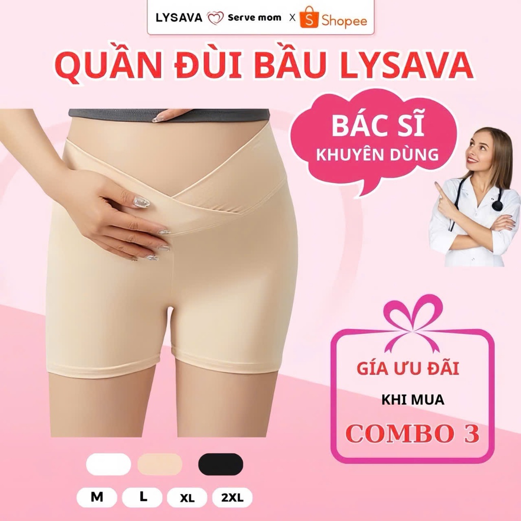  Quần Đùi Bầu Mặc Trong Váy Cho Bà Bầu Quần Bầu Cạp Chéo Bigsize Cotton Mềm Mát Mặc Nhà Lysava QD7 