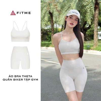 Bộ đồ tập thể thao Fitme áo bra Theta, quần legging lửng Light Grey ôm body tôn dáng
