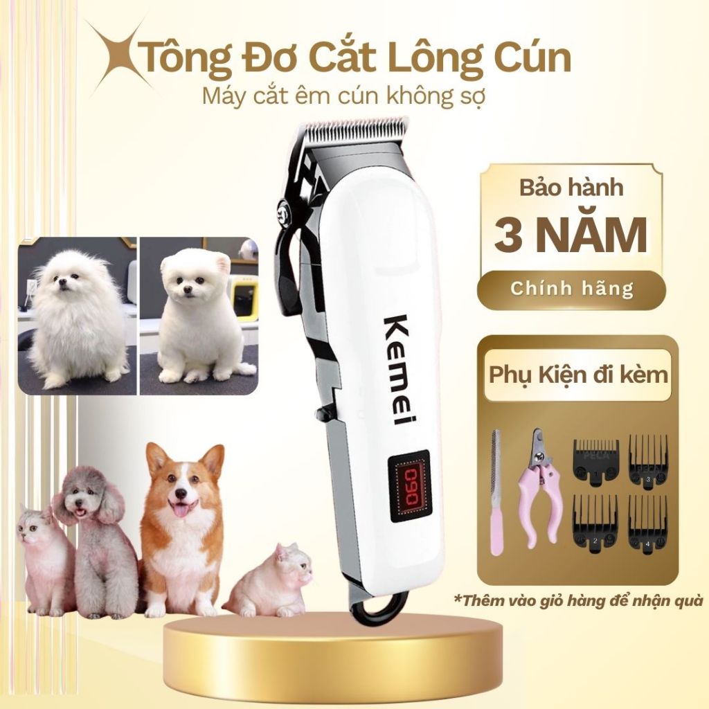  Tông đơ cắt tỉa lông chó mèo không dây 809A lưỡi kép 4 cữ cắt tiếng ồn siêu nhỏ màn hình LCD 