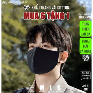  Khẩu trang vải cotton dùng đeo văn phòng công sở khẩu trang Azumikichi 2 lớp giặt lại được màu Đen 