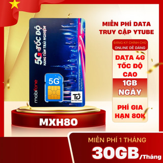  Sim 4G Mobifone Không Giới Hạn Data MXH80 Sim Mạng MobiFone VNSKY Local Data 60Gb -180Gb Tháng Free Tháng Đầu 