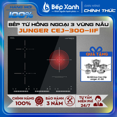 [TẶNG BỘ NỒI JC-200] Bếp Từ Hồng Ngoại 3 Vùng Nấu Junger CEJ-300-IIF - Công nghệ Inverter - Công Suất 5400W