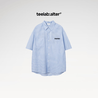  Áo Sơ Mi Tay Ngắn Kẻ Sọc Teelab Graffiti Unisex Form Oversize Local Brand màu Xanh SS049 