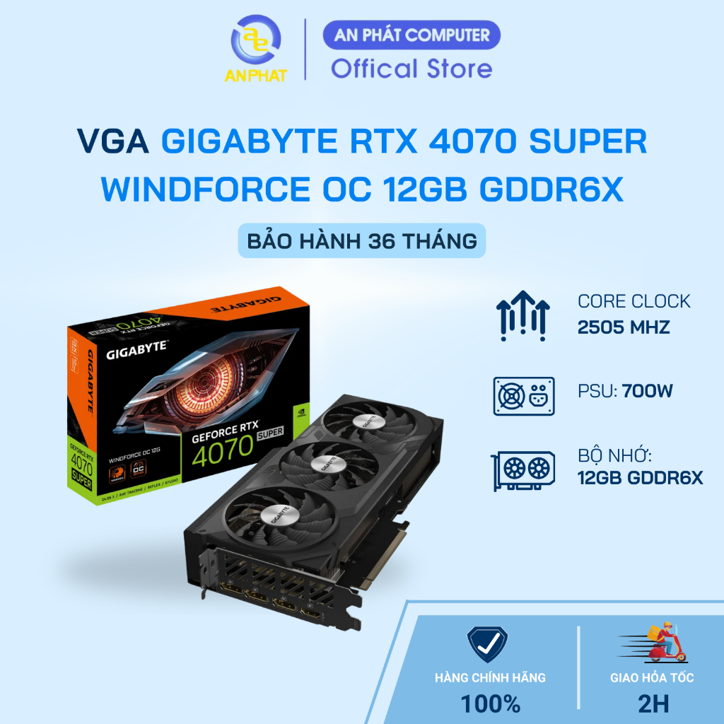 VGA Gigabyte RTX 4070 Super Windforce OC 12GB GDDR6X (HÀNG CHÍNH HÃNG | BẢO HÀNH 3 NĂM)
