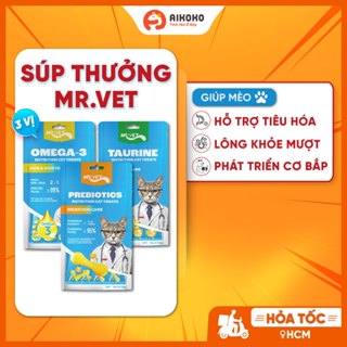 Súp thưởng cao cấp cho Mèo Mr.Vet 60gram 4 thanh - Bổ sung Omega-3, Prebiotics, Taurine tốt cho Mèo