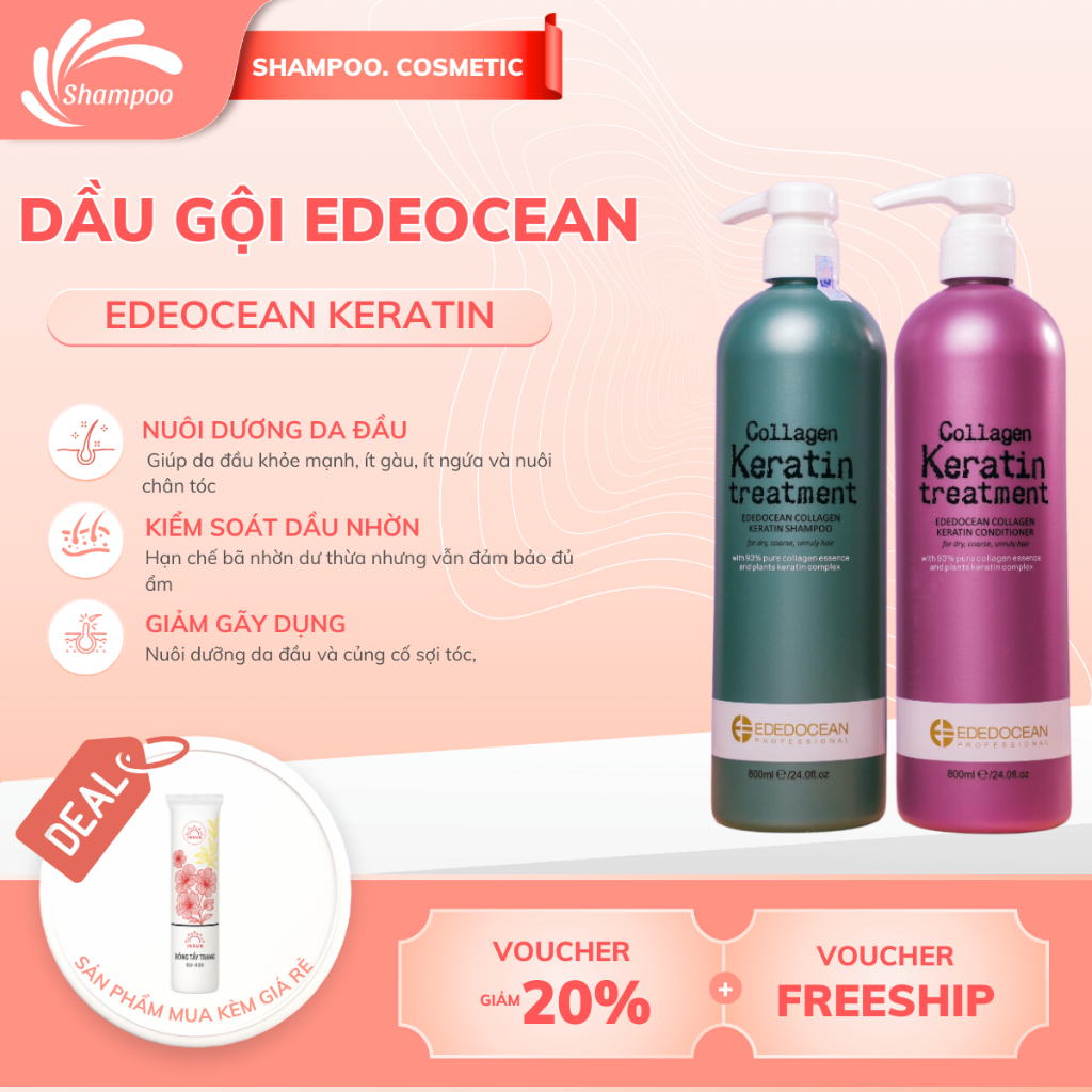Dầu Gội Xả Keratin Collagen Ededocean Treatment 800m