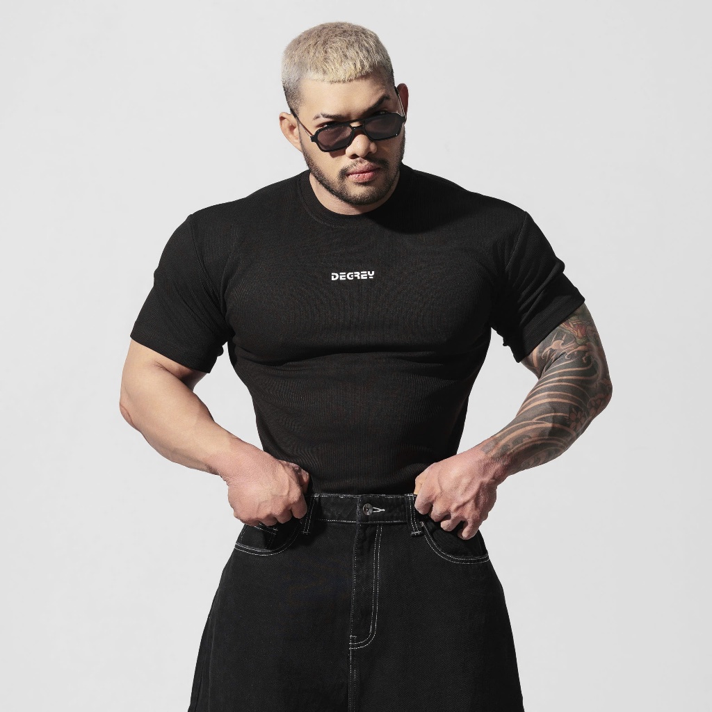 Áo Thun Degrey Tee Rib Thun Gân màu ĐEN - TEERIBDEN
