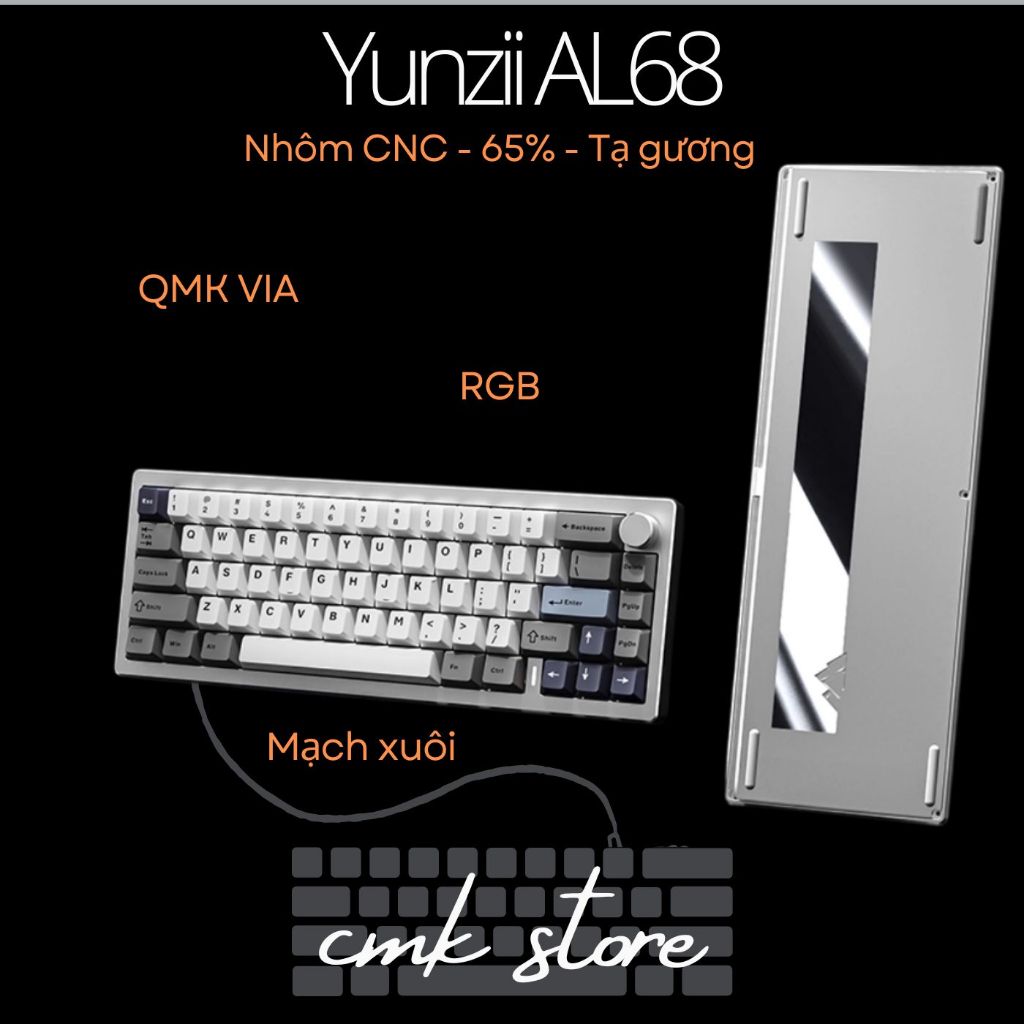 Bàn phím cơ Nhôm Yunzii AL68 QMK/VIA 3 Mode - RGB - Mạch Xuôi