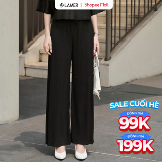 Quần nữ dáng ống rộng dập ly cạp chun vải kim tuyến co giãn thời trang MCHIC P64W25Q001