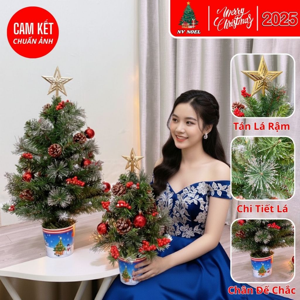 Cây Thông Noel Mini Cao 40CM, 60CM, 75CM 3 Loại Lá Cao Cấp Trang Trí Bàn Học Quầy Lễ Tân Quán Cà Phê