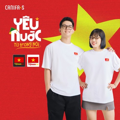 Áo phông thêu Cờ đỏ Sao vàng unisex người lớn CANIFA S áo thun Vietnamese GG 5TS25S051