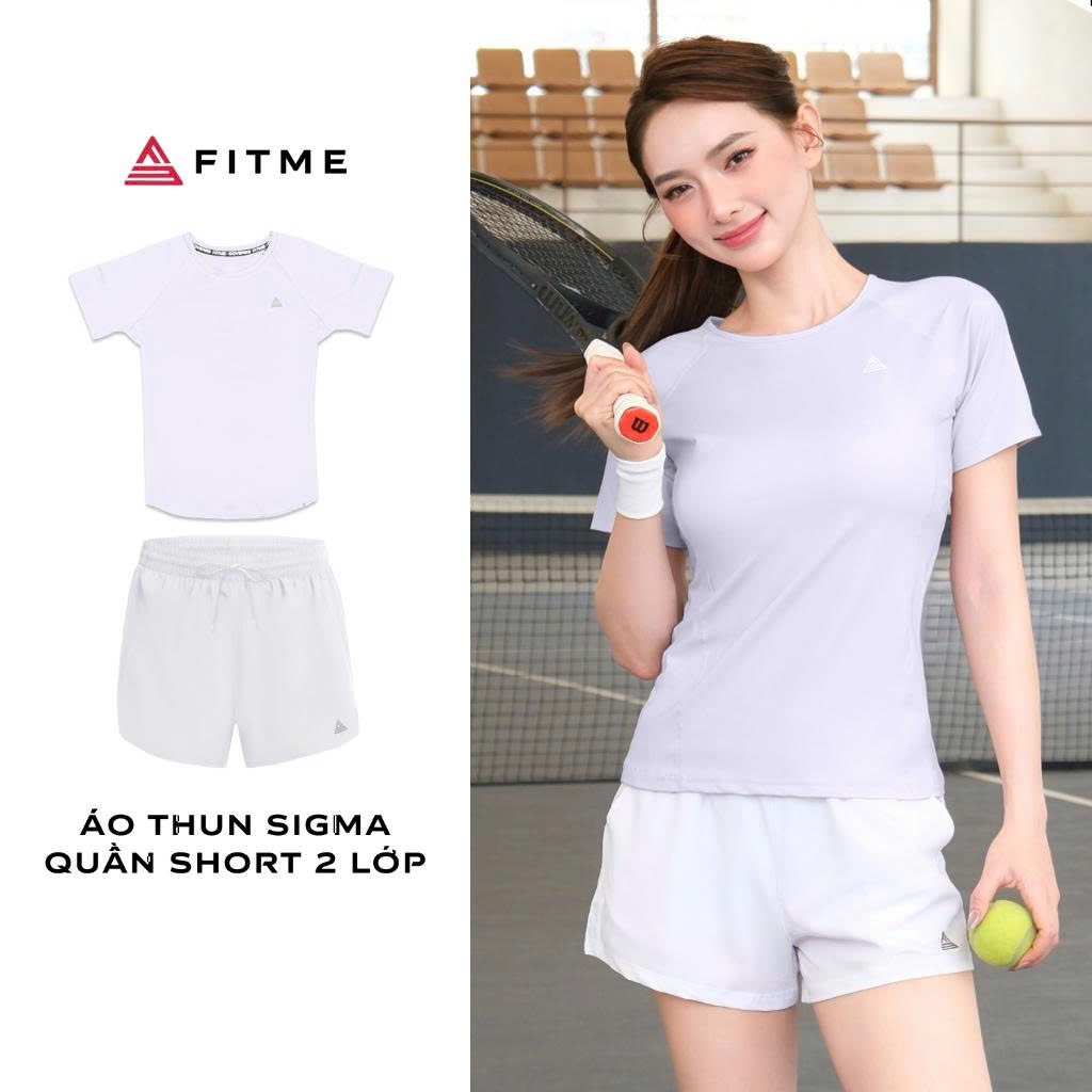 Bộ đồ Pickleball, cầu lông, tennis nữ Fitme áo thun Sigma Tím, quần đùi thể thao 2 lớp thoáng khí