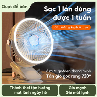  Quạt kẹp bàn mini 5 mức độ có đèn led xoay 360 độ,dung lượng 10000 MHA cổng sạc usb cao cấp DIDooglt 