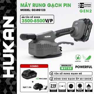 Máy rung gạch HUKAN Gen2 G2-RG123, Có 12 cấp độ rung, Chân pin phổ thông, Rung hít gạch ốp 60 -120cm