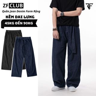 Quần Jean Denim Form Rộng Cạp Chun Xếp Ly ZONEF CLUB Kèm Đai Lưng,  Quần Jean Nam Nữ Unisex Phong Cách Hàn Quốc QJG