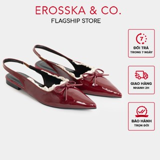   EROSSKA  - Giày slingback nữ đế bệt ren phối nơ thanh lịch màu đen cao 2cm - EL108 
