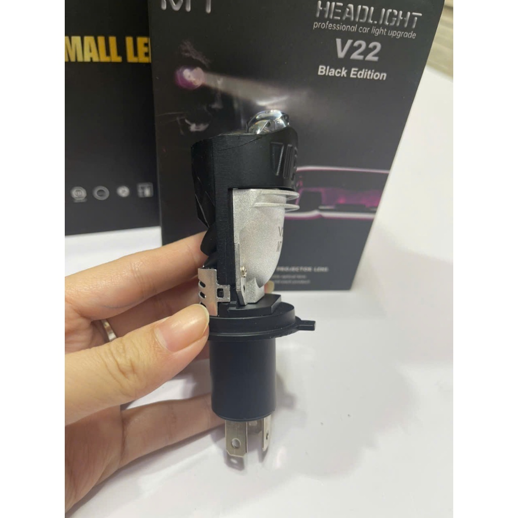 Đèn Pha Bi Cầu V22 Chân H4 TẶNG KÈM BÓNG HẬU, Điện Áp 12-24v DC 55-65w Chất Liệu Hợp Kim Nhôm