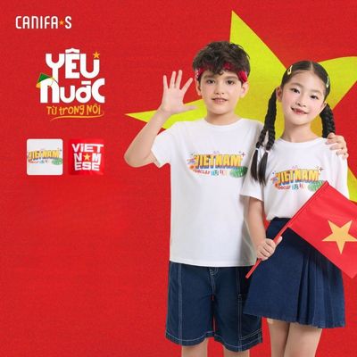Áo phông Vietnamese unisex trẻ em CANIFA S áo thun Việt Nam Độc lập Tự do Hạnh phúc GG 3TS25S030