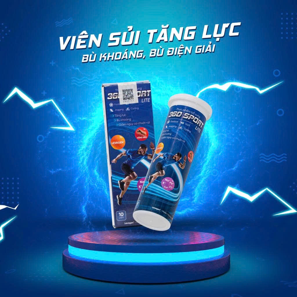 360 SPORT - Hộp 10 viên sủi Chứa LEVAGEN+ Giúp Giảm Chuột Rút, Tỉnh Táo, Bù Khoáng, Bù Điện Giải