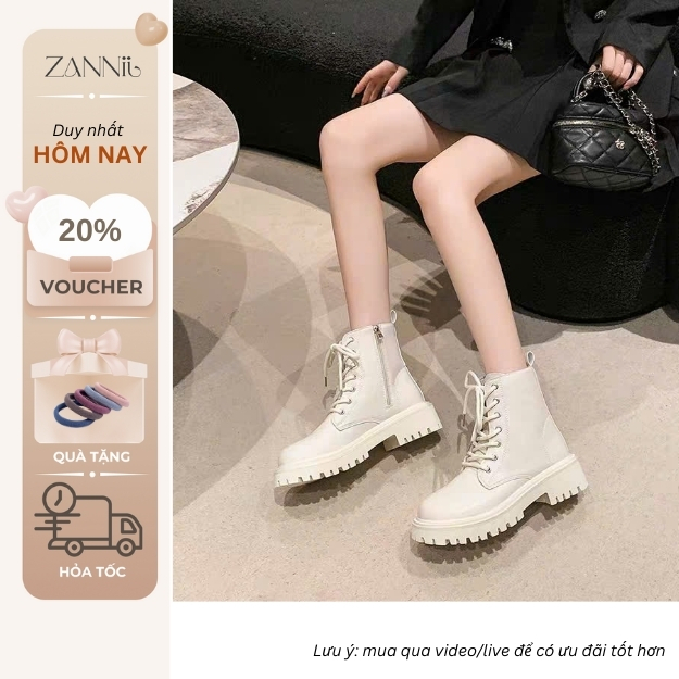 Giày Boots Nữ Cổ Cao Nhiều Màu Đế 4cm Chất Da PU Mềm Phong Cách Hàn Quốc Có Khóa Kéo Bên Hông