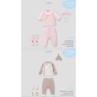  NOUS T9 Set bộ dài tay hồng nâu kèm nón và BTBC size 0-3m  CÓ HỘP  