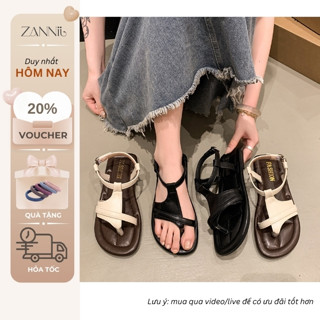 Dép Sandal Nữ Kẹp Ngón Dây Chữ T Đế Bệt 2cm Da Mềm Quai Hậu Đi Học Đi Chơi