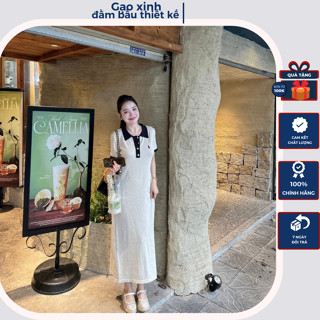 Váy bầu maxi dáng dài , đầm bầu thiết kế POLO chất lông thỏ thêu ngựa cao cấp che khuyết điểm mềm mát hot hit