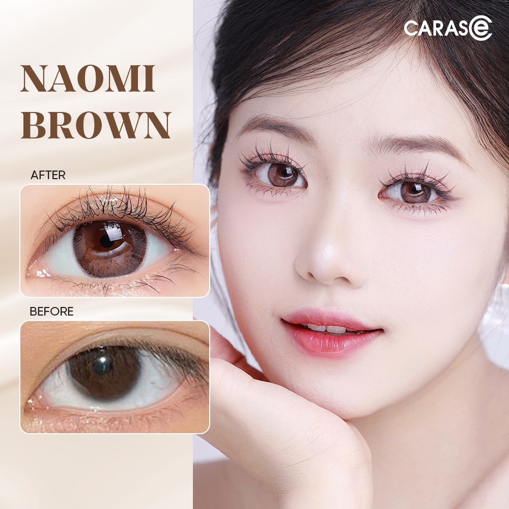 [CARASE] Lens Cận 1 chiếc 12H 1 Tháng Naomi Brown Màu Nâu Mật Ong - Kính Áp Tròng Khóa Ẩm