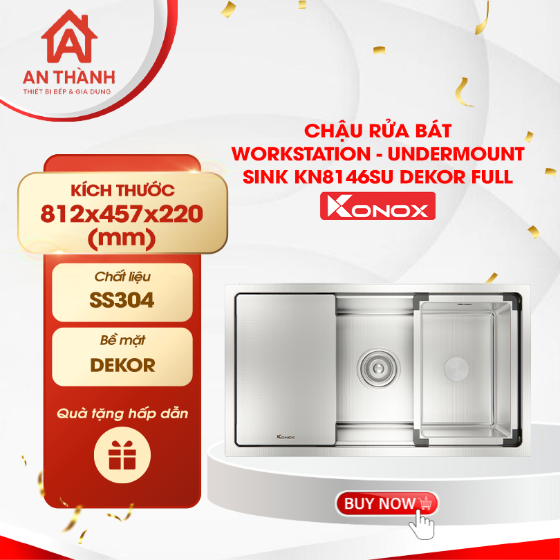 Chậu rửa bát Konox Workstation - Undermount Sink KN8146SU Dekor Full - Chậu Rửa Chén Bát Konox