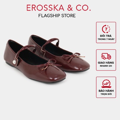 [EROSSKA] - Giày búp bê nữ hai quai đan chéo phối khóa đính ngọc cao 1cm màu đỏ - EL105
