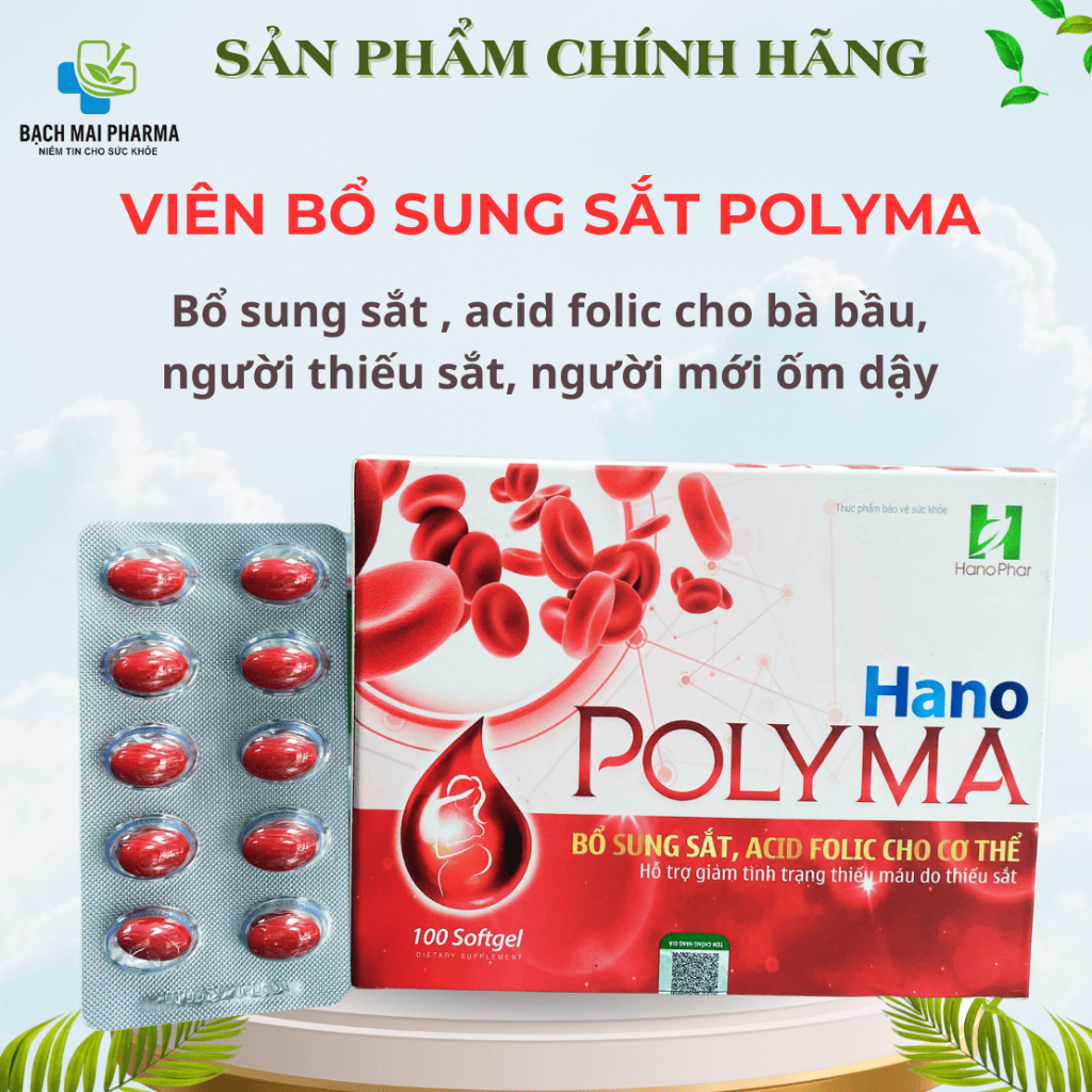 Viên Sắt Hữu Cơ POLYMA- Bổ Sung Sắt Cho Bà Bầu, Mẹ Sau Sinh, Người Lớn- Hộp 100