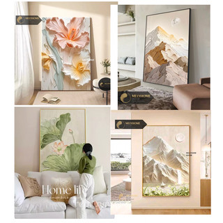  Khổ Lớn Tranh Đơn Wabi Sabi Tối Giản Phong Cảnh Sông Núi Hoa In Giả 3D Sen Phòng Khách Ngủ Decor 